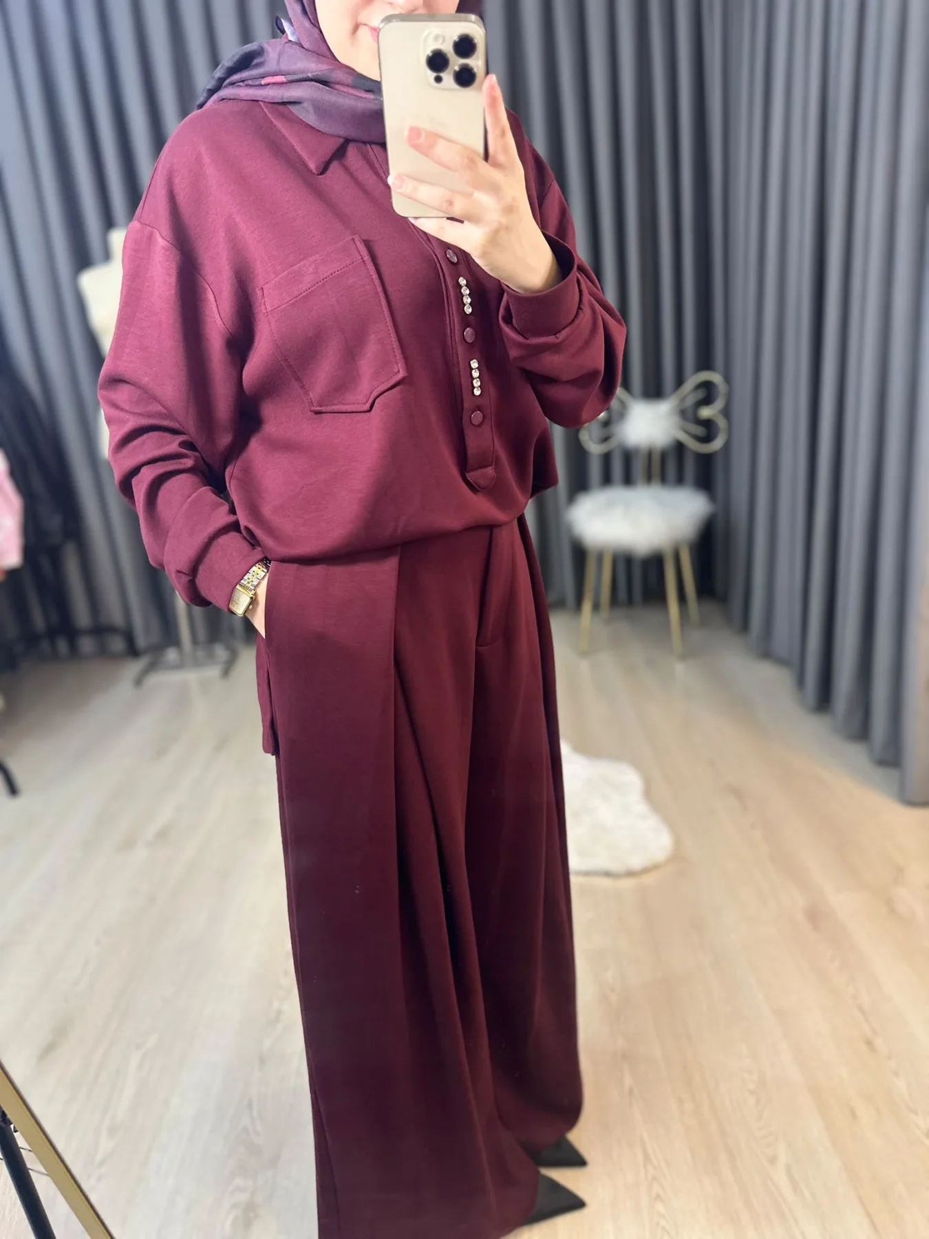 BORDO TAŞ DETAYLI İKİLİ TAKIM 2