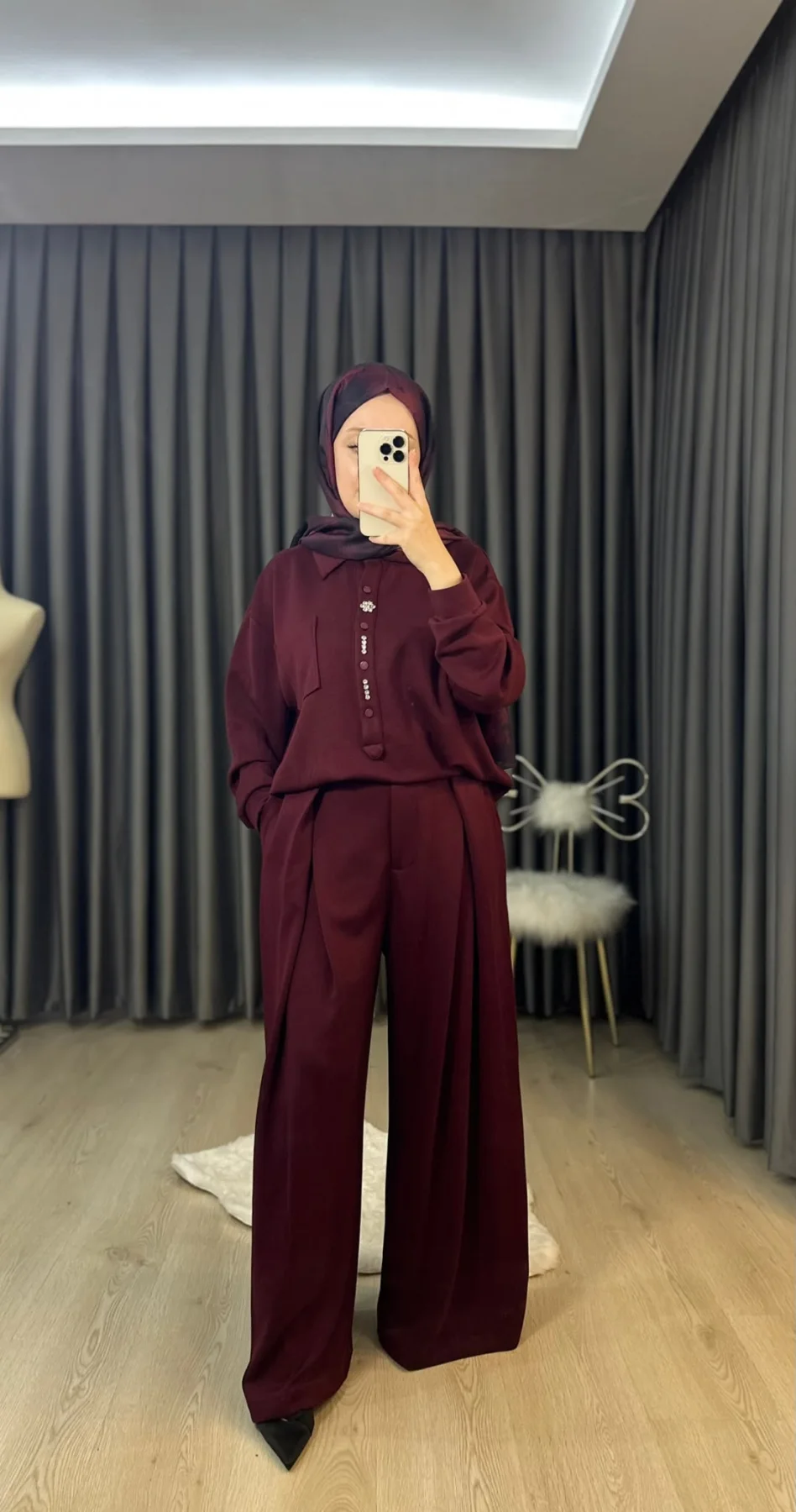 BORDO TAŞ DETAYLI İKİLİ TAKIM 3
